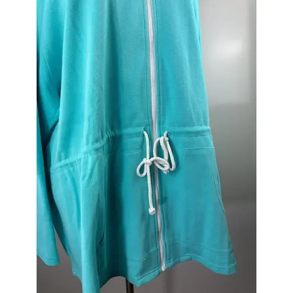 Belle by Kim Gravel Perfect Pique Haute Zip Anorak Aqua Blue Womens Plus Size 4X - Picture 4 of 14
